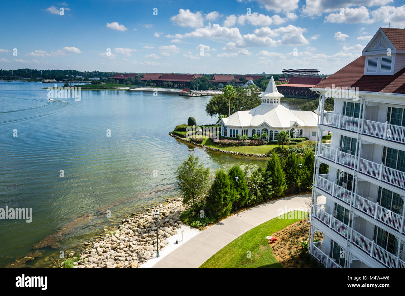 Vista aerea del Disney Boardwalk Inn hotel Resort in Orlando, Florida, Stati Uniti d'America. Foto Stock