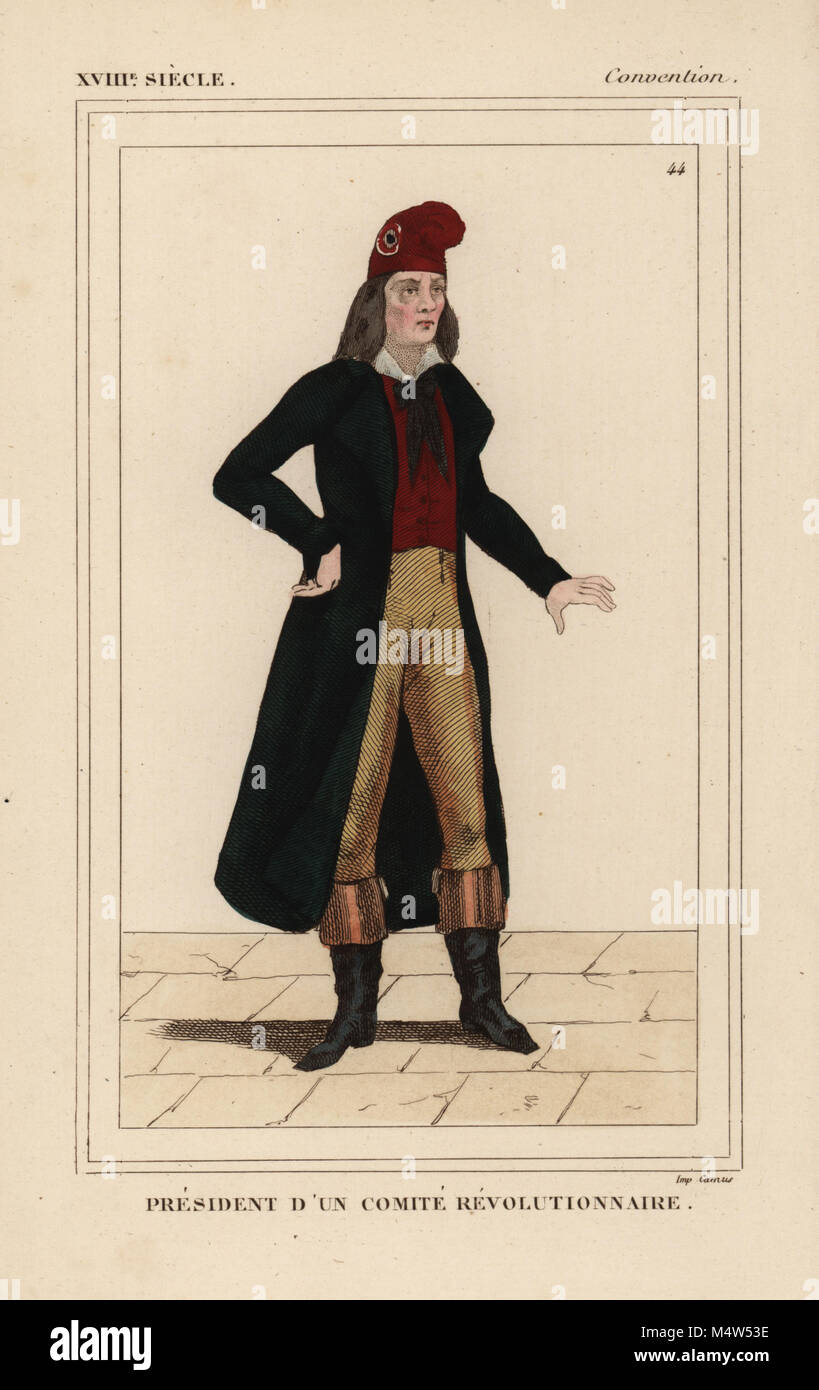 Il presidente di un comitato rivoluzionario, convenzione nazionale, epoca della Rivoluzione Francese. Litografia Handcolored da Le Bibliophile Jacob aka Paul Lacroix i costumi Historiques de la France (costumi storici della Francia), Amministrazione de Librairie, Parigi, 1852. Foto Stock