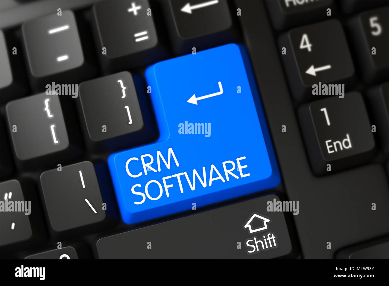 Blu software CRM di tastierino numerico sulla tastiera. 3d Foto Stock