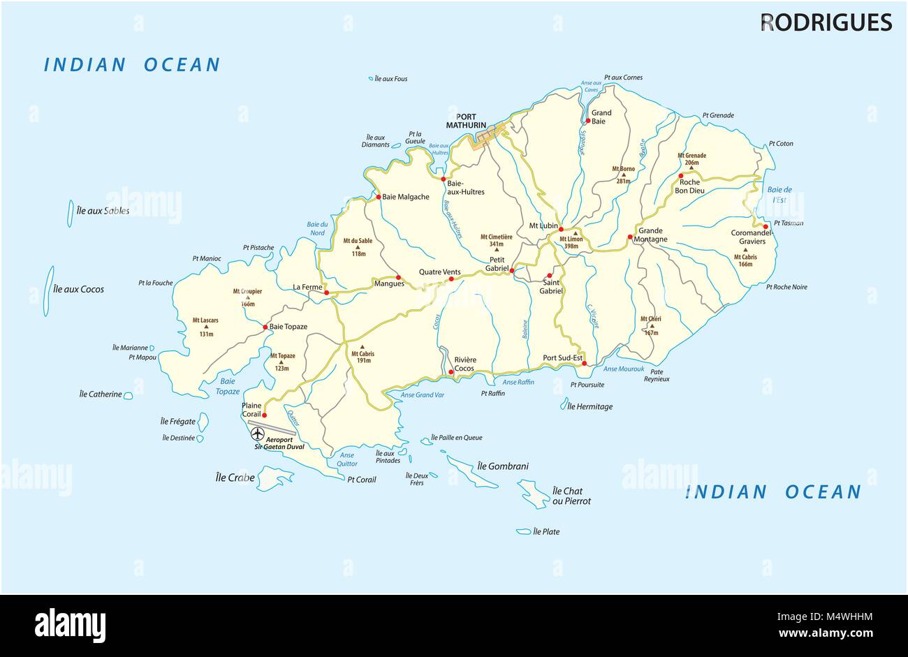Isola Rodrigues road mappa vettoriale Immagine e Vettoriale Alamy