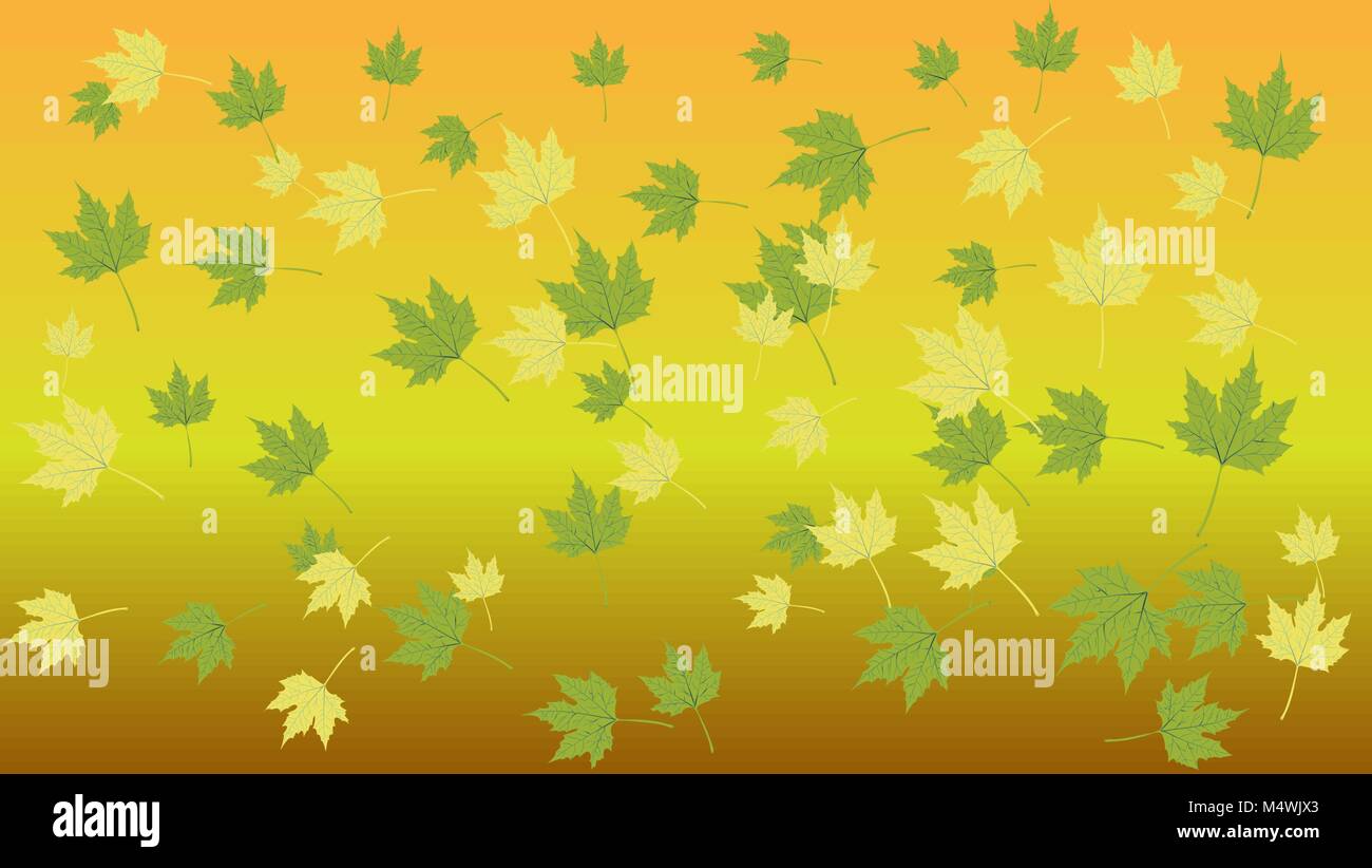 Giallo foglie verdi su sfondo giallo illustrazione vettoriale sfondo Illustrazione Vettoriale