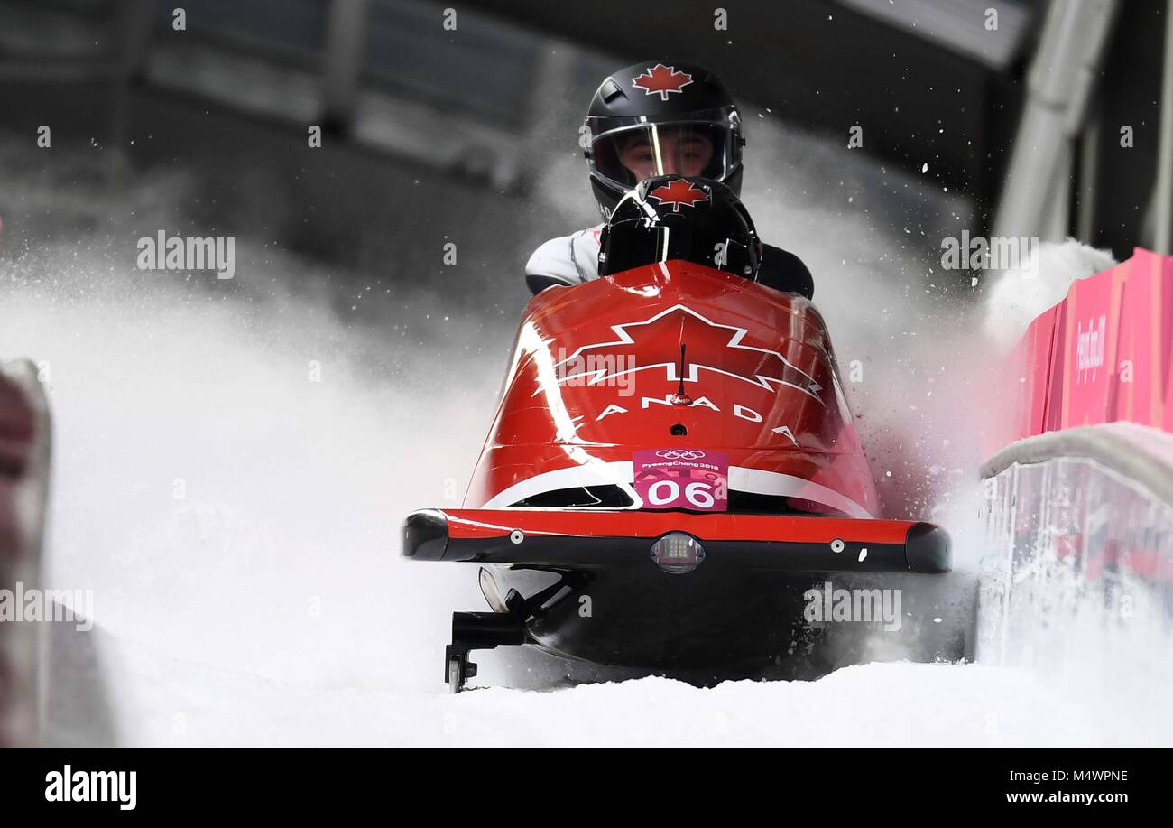 Justin Kripps (CAN) e Alexander Kopacz (CAN). Mens 2-uomo bob. Olympic Centre di scorrimento. Alpensia. Pyeongchang2018 Olimpiadi invernali. Repubblica di Corea. 18/02/2018. Credito: Sport In immagini/Alamy Live News Foto Stock