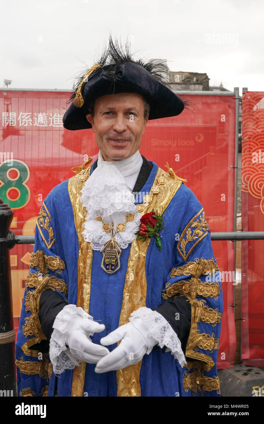 Sindaco di Londra assiste Capodanno cinese (l'anno del cane) in Trafalgar Square a Londra. Foto Data: Domenica, 18 febbraio 2018. Foto: Roger Garfield/Alamy Credito: Roger Garfield/Alamy Live News Foto Stock