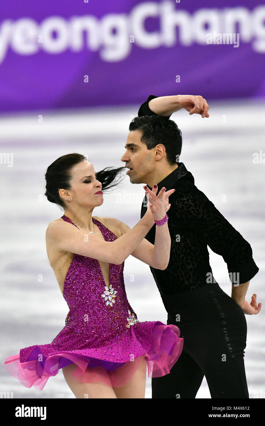 19 febbraio 2018, Corea del Sud, Gangneung: Olimpiadi, pattinaggio artistico, la danza su ghiaccio breve danza, Gangneung Ice Arena: Anna Cappellini e Luca Lanotte dall' Italia in azione. Foto: Peter Kneffel/dpa/Alamy Live News Foto Stock