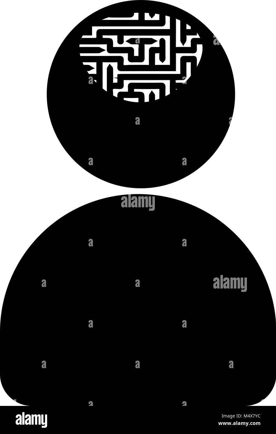 Il logo del vettore o icona di una persona con il labirinto nel cervello. Illustrazione Vettoriale