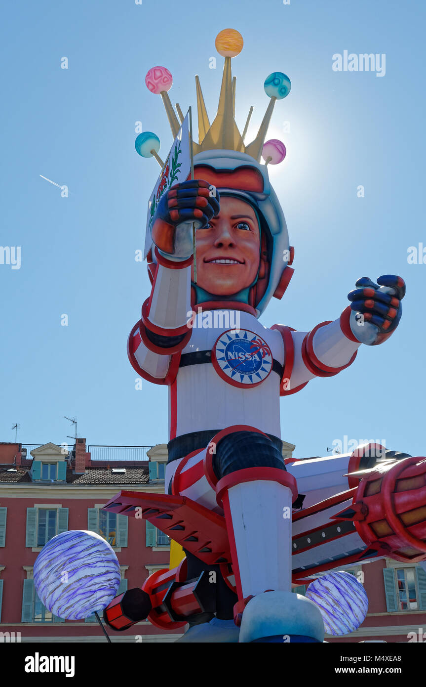 Nizza - 18 febbraio: Il Carnevale di Nizza il 18 febbraio 2018 in Costa Azzurra. Questo è il principale evento invernale della Riviera. 2018 argomento è il "Re di Foto Stock