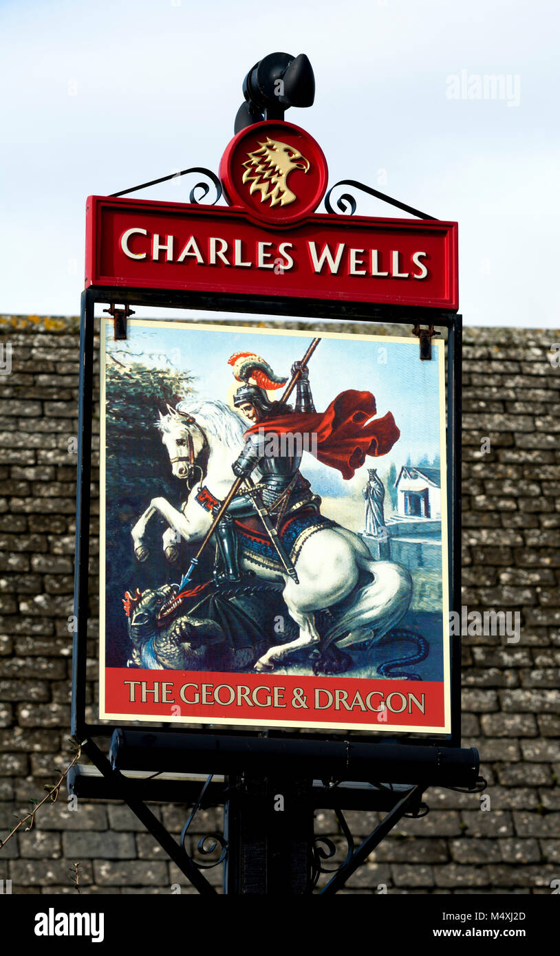 Il George and Dragon pub segno, Long Hanborough, Oxfordshire, England, Regno Unito Foto Stock