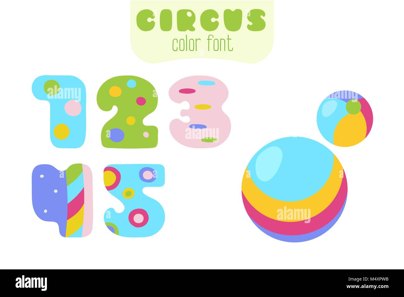 Divertente stile cartoon vettore colorati numeri 1, 2, 3, 4, 5 insieme con le palle Illustrazione Vettoriale