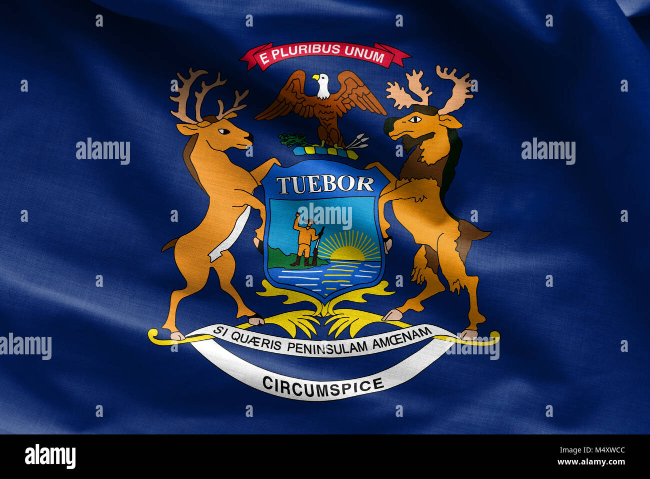 La consistenza del tessuto del Michigan bandiera - bandiere di Stati Uniti Foto Stock