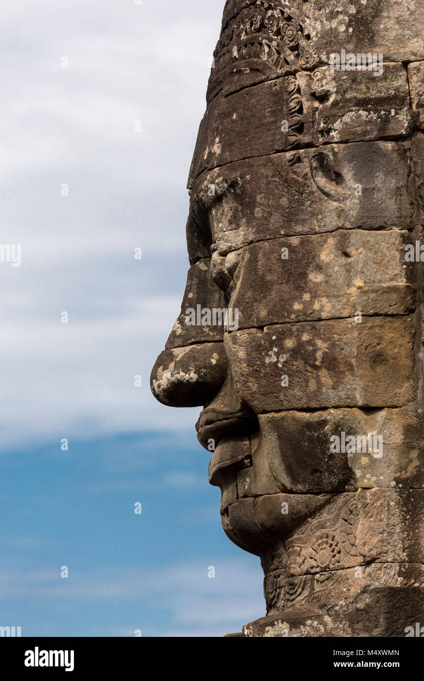 Tempio Bayon Buddha Sorridente faccia Angkor Wat Siem Reap Cambogia Sud Est Asia Travel Foto Stock