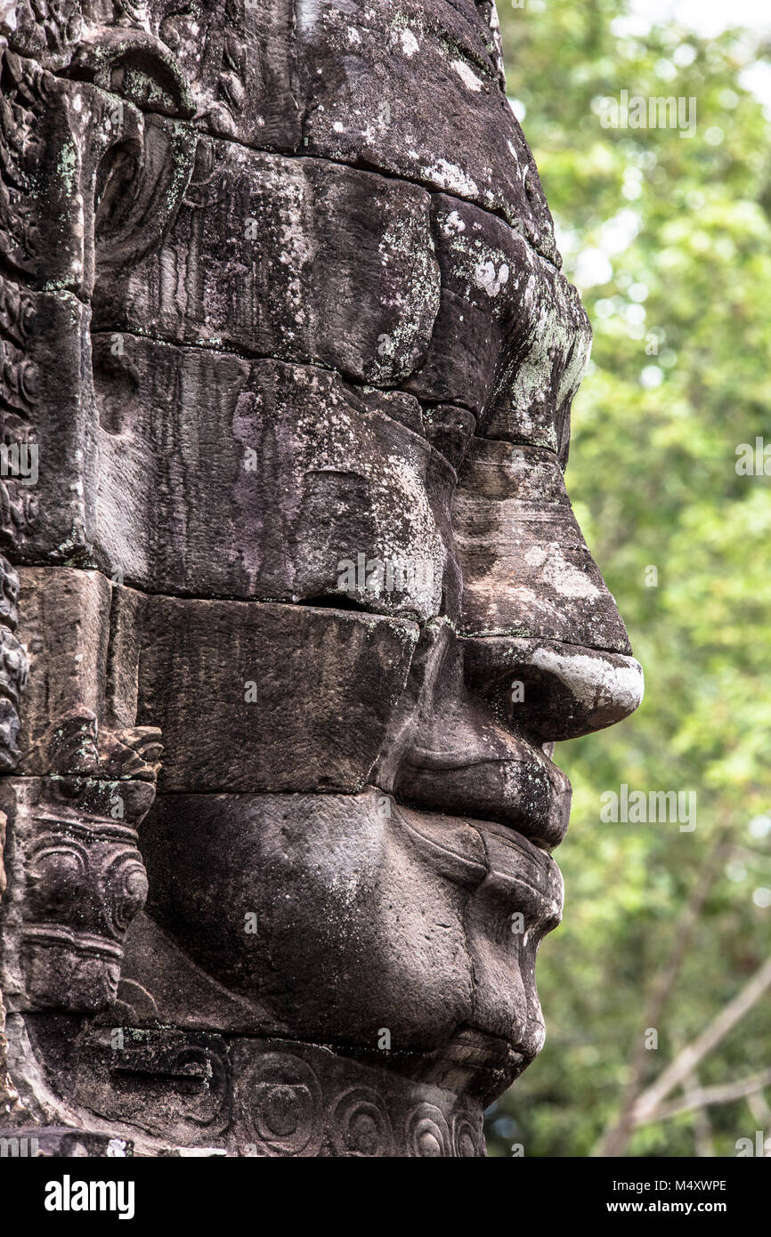 Tempio Bayon Buddha Sorridente faccia Angkor Wat Siem Reap Cambogia Sud Est Asia Travel Foto Stock
