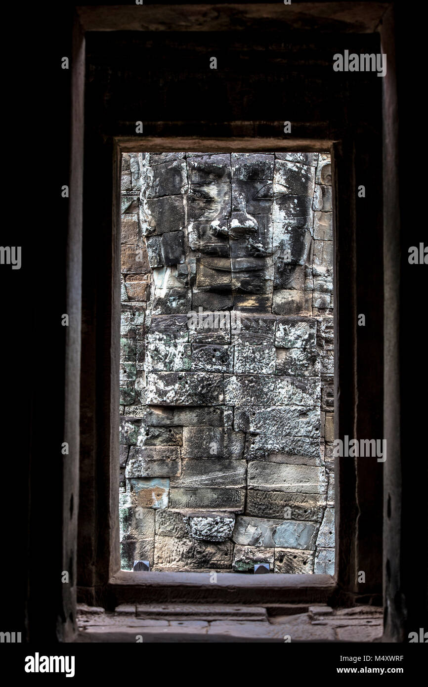 Tempio Bayon Buddha Sorridente faccia Angkor Wat Siem Reap Cambogia Sud Est Asia Travel Foto Stock