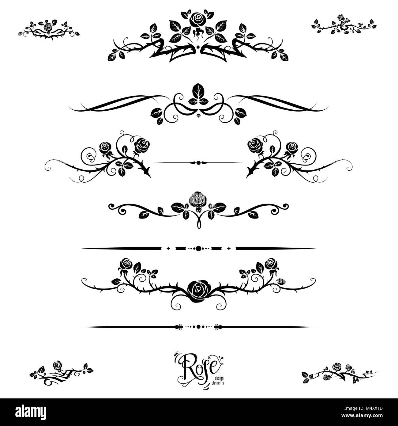 Nero elementi di fiori Illustrazione Vettoriale