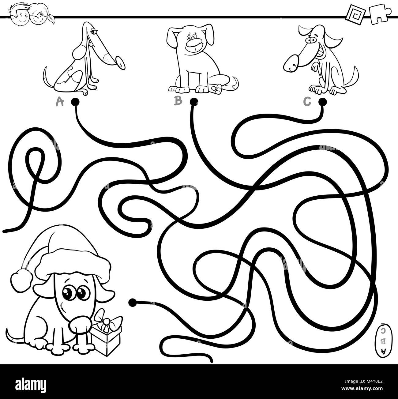I percorsi di gioco labirinto con i cani per la colorazione Foto Stock