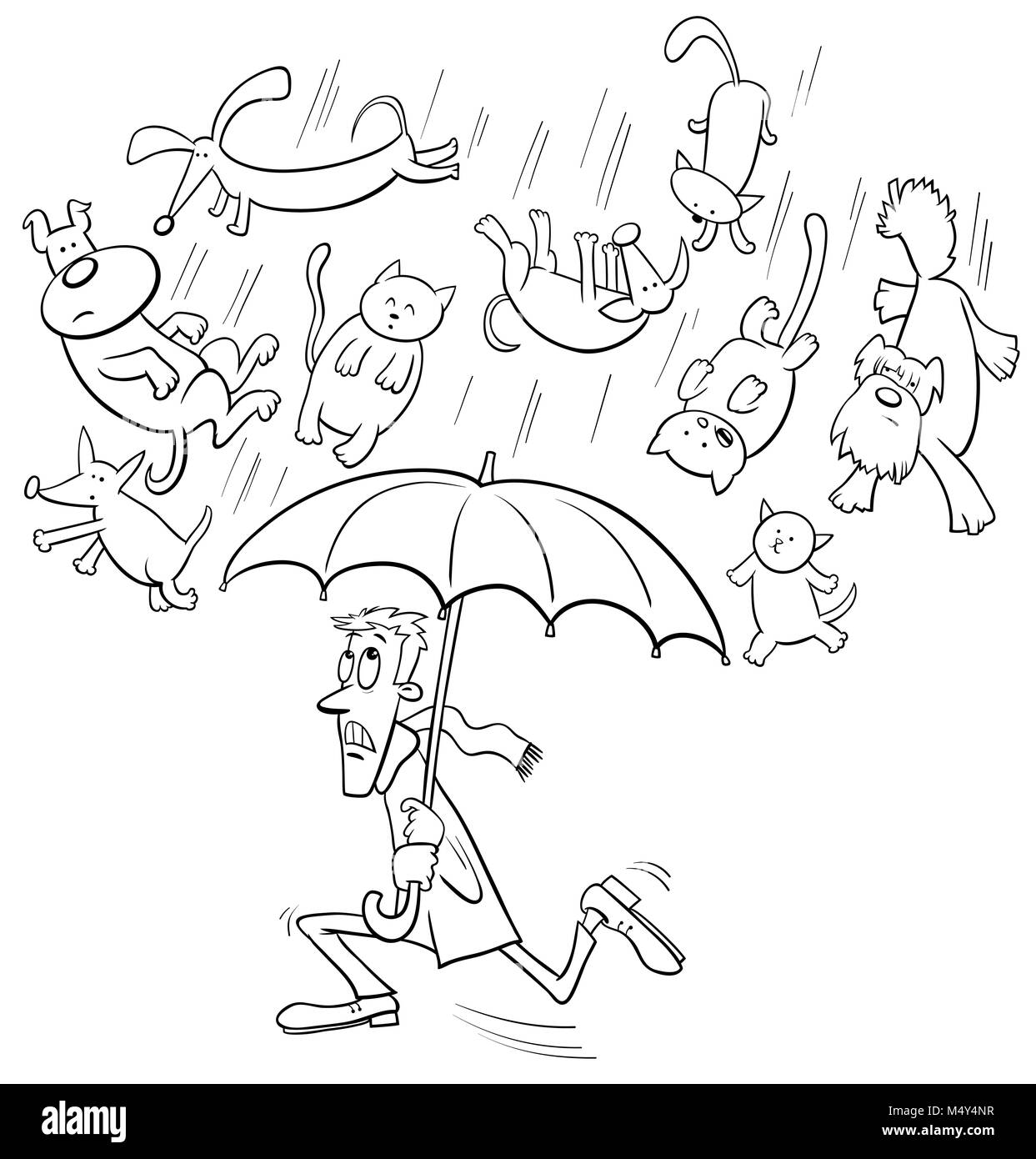 La pioggia di cani e gatti cartoon illustrazione Foto stock - Alamy