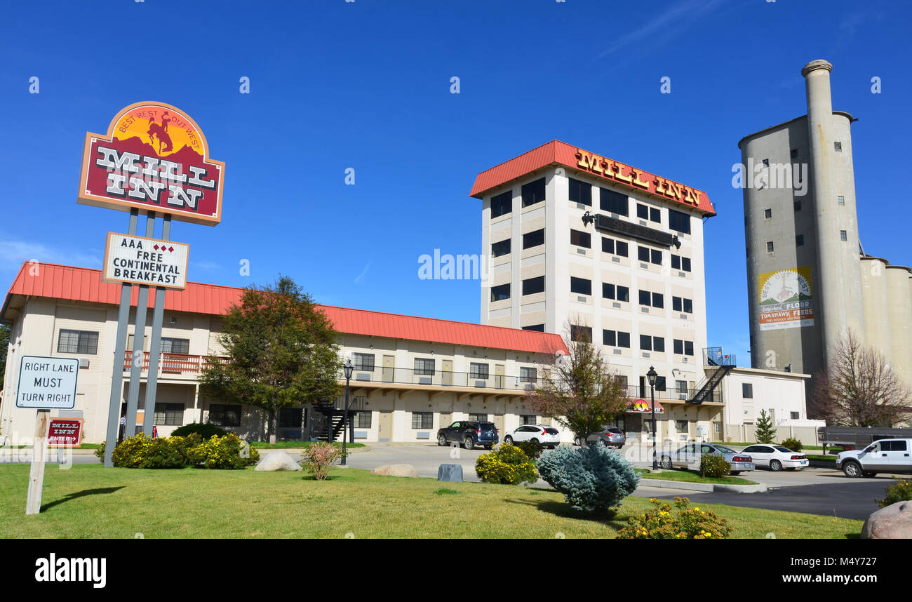 Una volta che un mulino di farina, il Mill Inn è ora una storica motel in Sheridan, Wyoming. Foto Stock