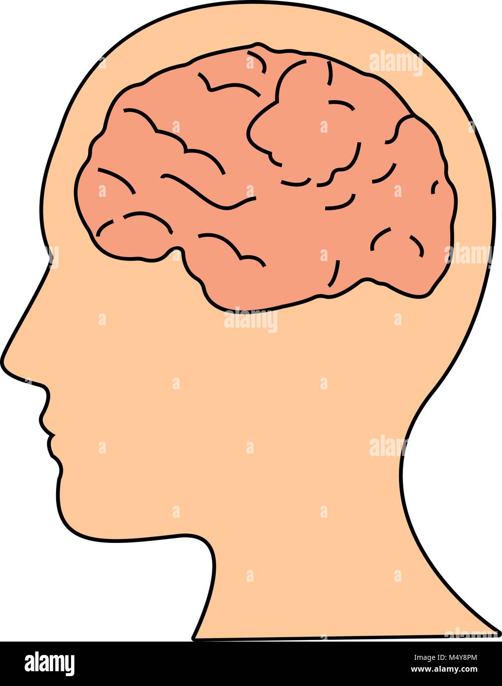 Cervello o mente vista laterale all'interno della linea di testa arte icona vettore per applicazioni mediche e siti web Illustrazione Vettoriale