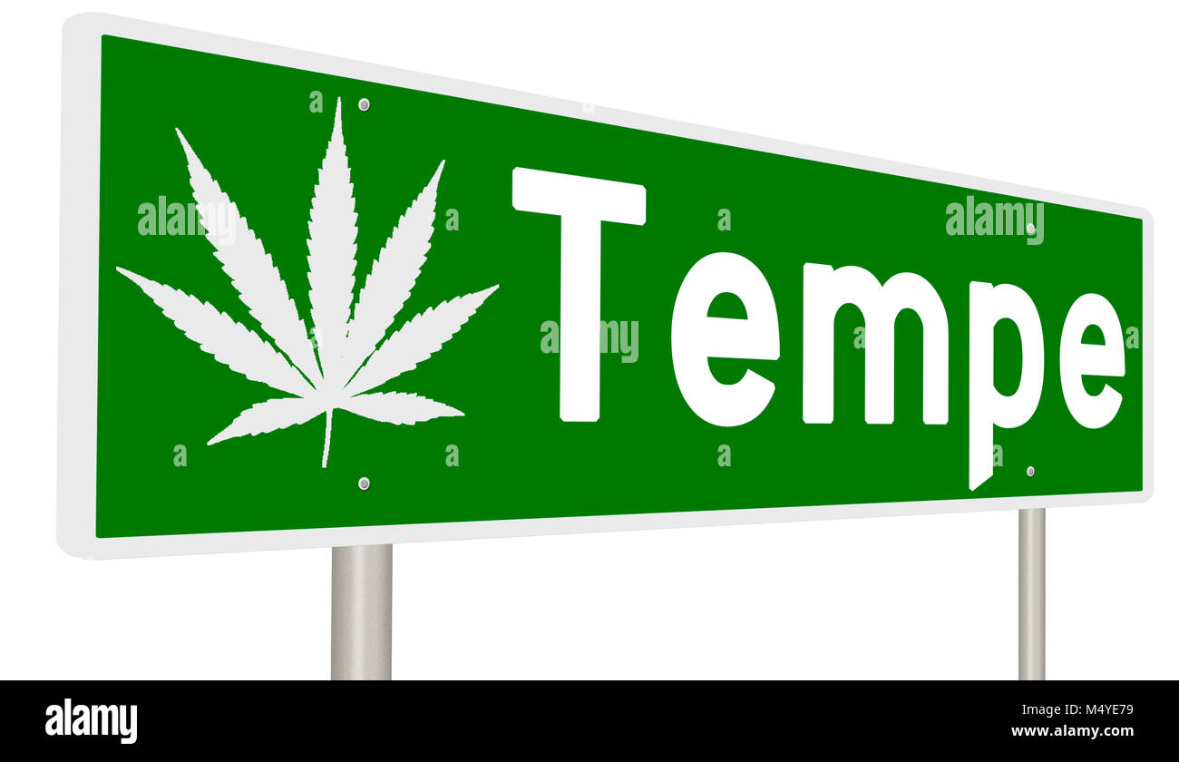 Il rendering di un verde autostrada segno con foglia di marijuana per Tempe Foto Stock