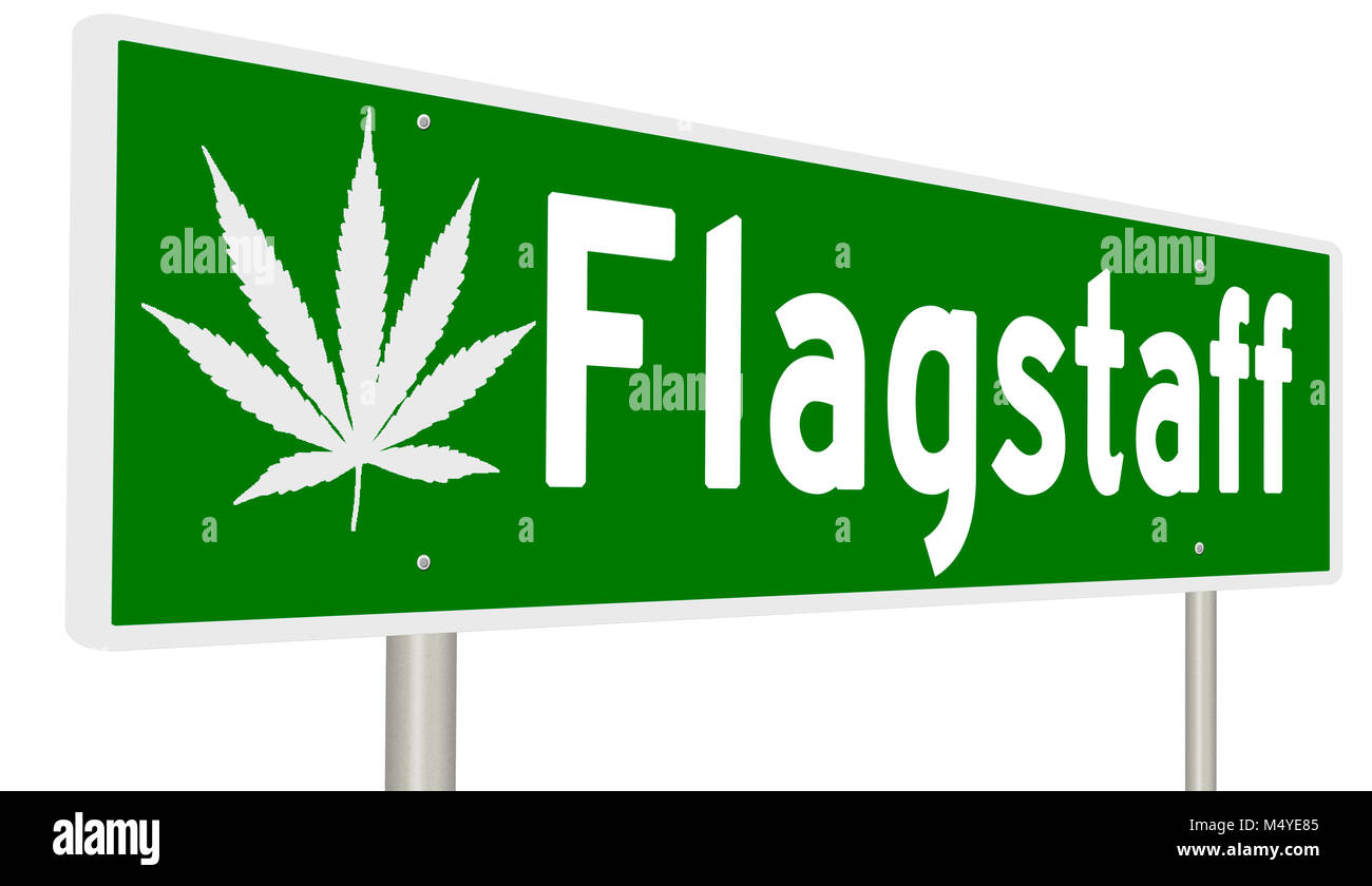 Il rendering di un verde autostrada segno con foglia di marijuana per Flagstaff Foto Stock