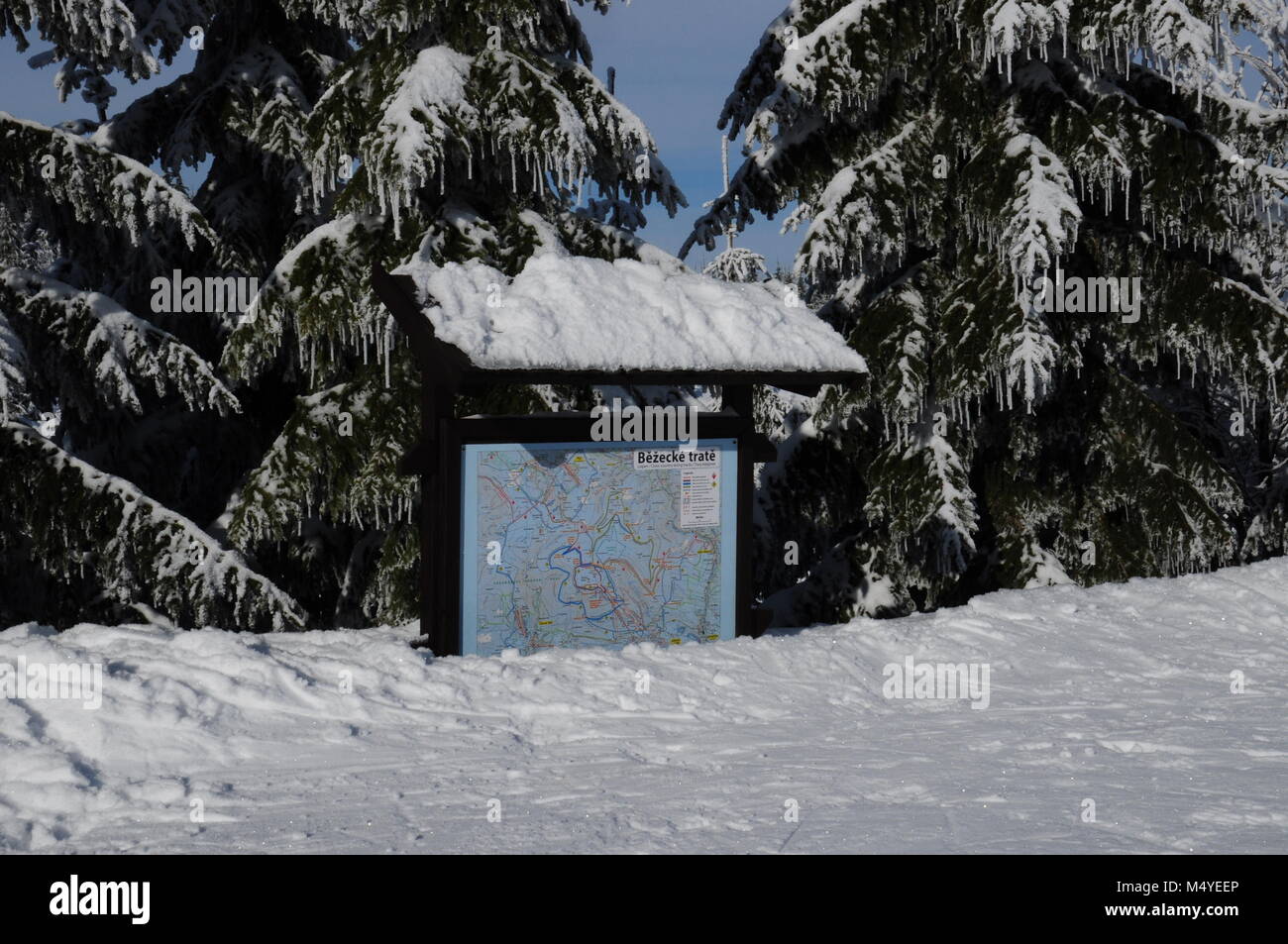 Mappa delle piste di sci di fondo in inverno,Krkonose Foto Stock