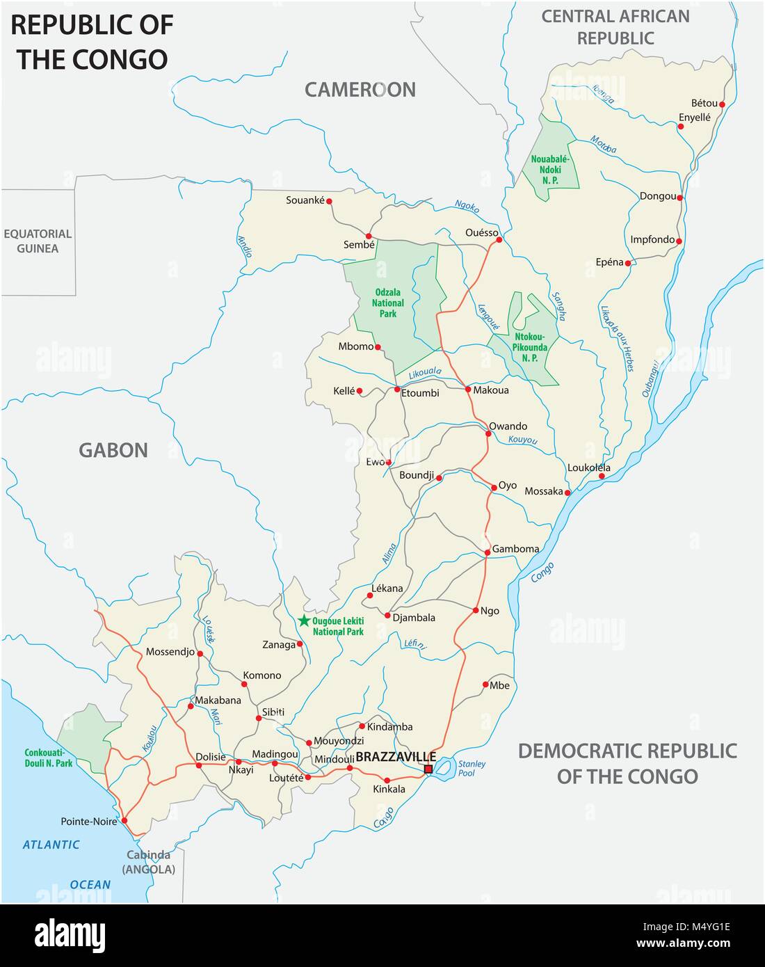 Repubblica del congo road mappa vettoriale Illustrazione Vettoriale