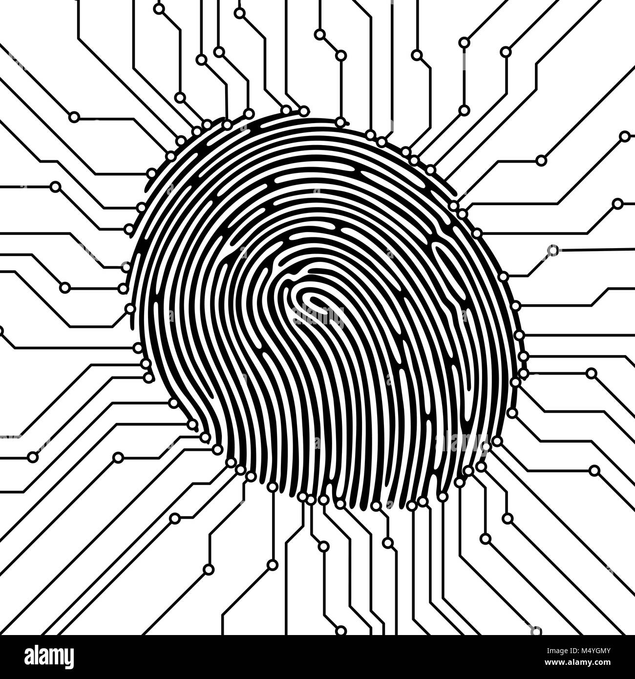 Scansione delle impronte digitali illustrazione. Concetto di sicurezza. Identificazione biometrica. Illustrazione Vettoriale. Illustrazione Vettoriale