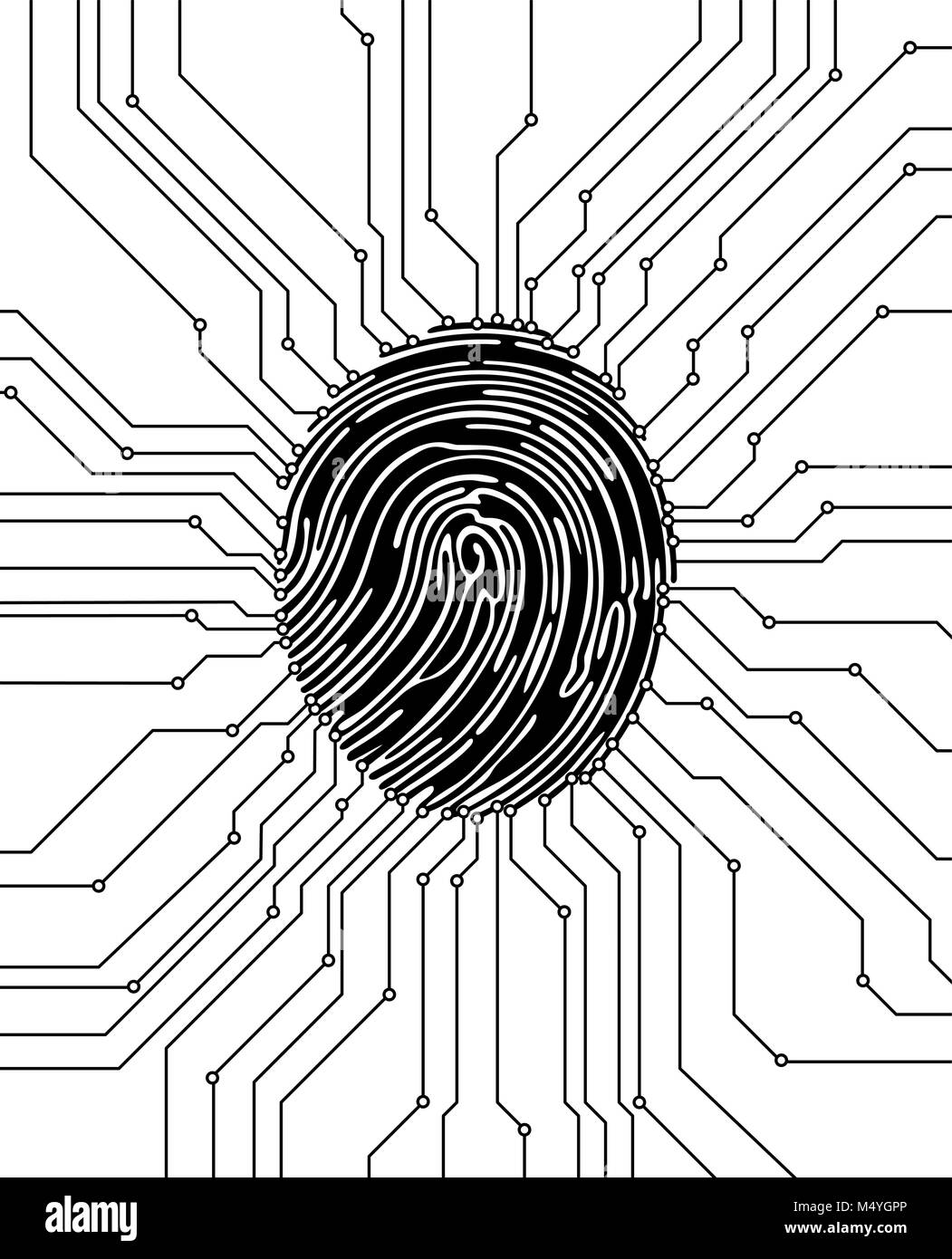 Scansione delle impronte digitali illustrazione. Concetto di sicurezza. Identificazione biometrica. Illustrazione Vettoriale. Illustrazione Vettoriale
