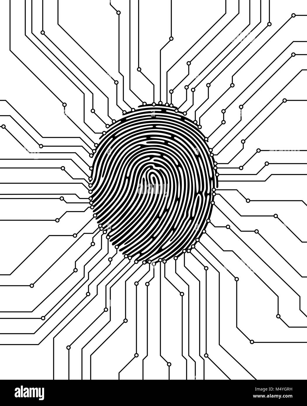 Scansione delle impronte digitali illustrazione. Concetto di sicurezza. Identificazione biometrica. Illustrazione Vettoriale. Illustrazione Vettoriale