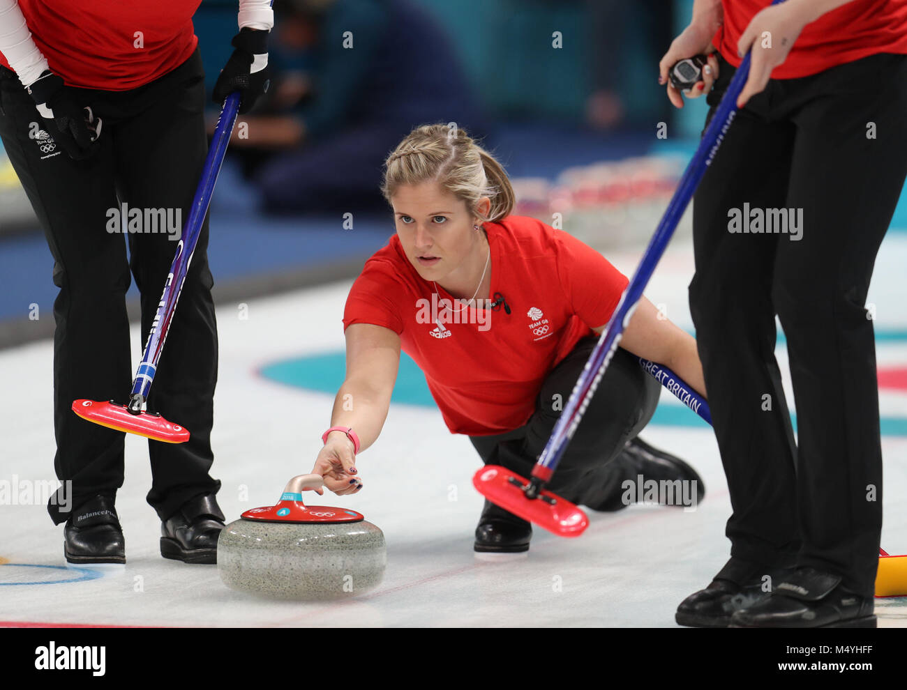 La Gran Bretagna è Vicki Adams durante la loro partita con la Svizzera alla Gangneung Centro di curling sul giorno dieci del PyeongChang 2018 Giochi Olimpici Invernali in Corea del Sud. Foto Stock