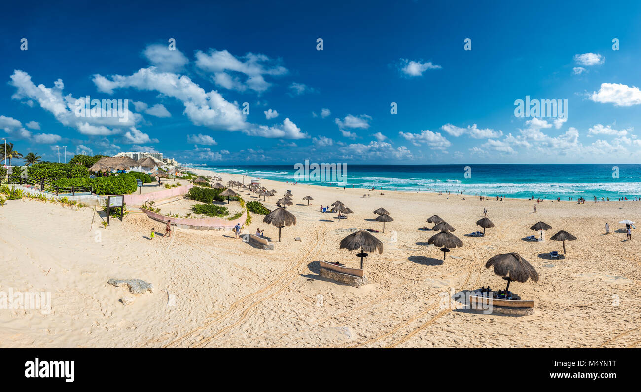Spiaggia di Cancun panorama, Messico Foto Stock