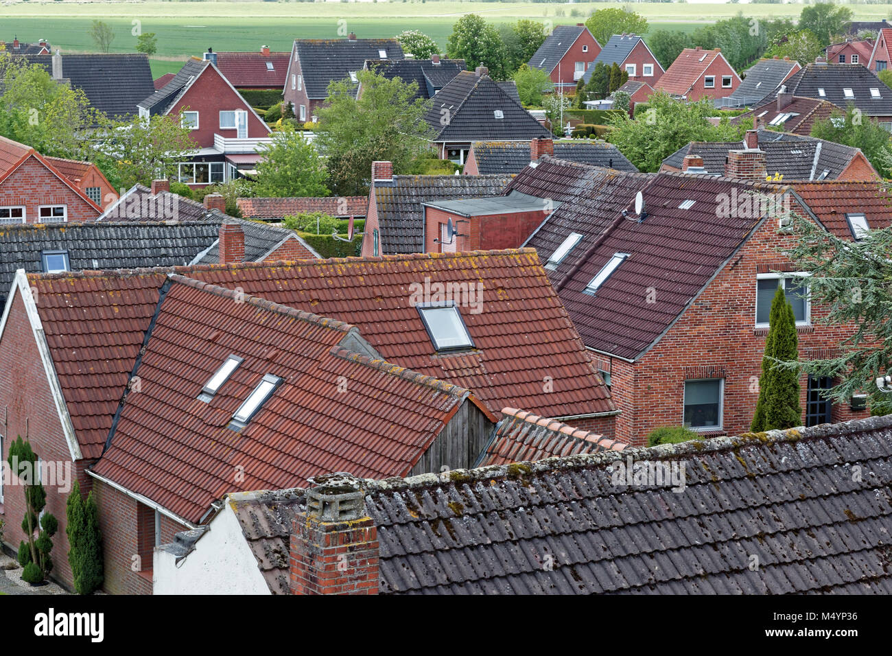 Tetti di Rysum in Frisia orientale Foto Stock