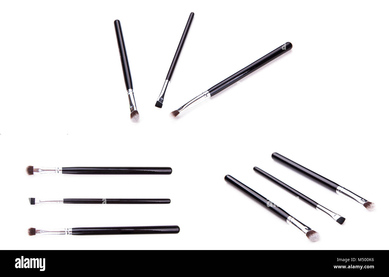 Miscelazione di pennello da trucco isolate su uno sfondo bianco, set di quattro diversi Foto Stock
