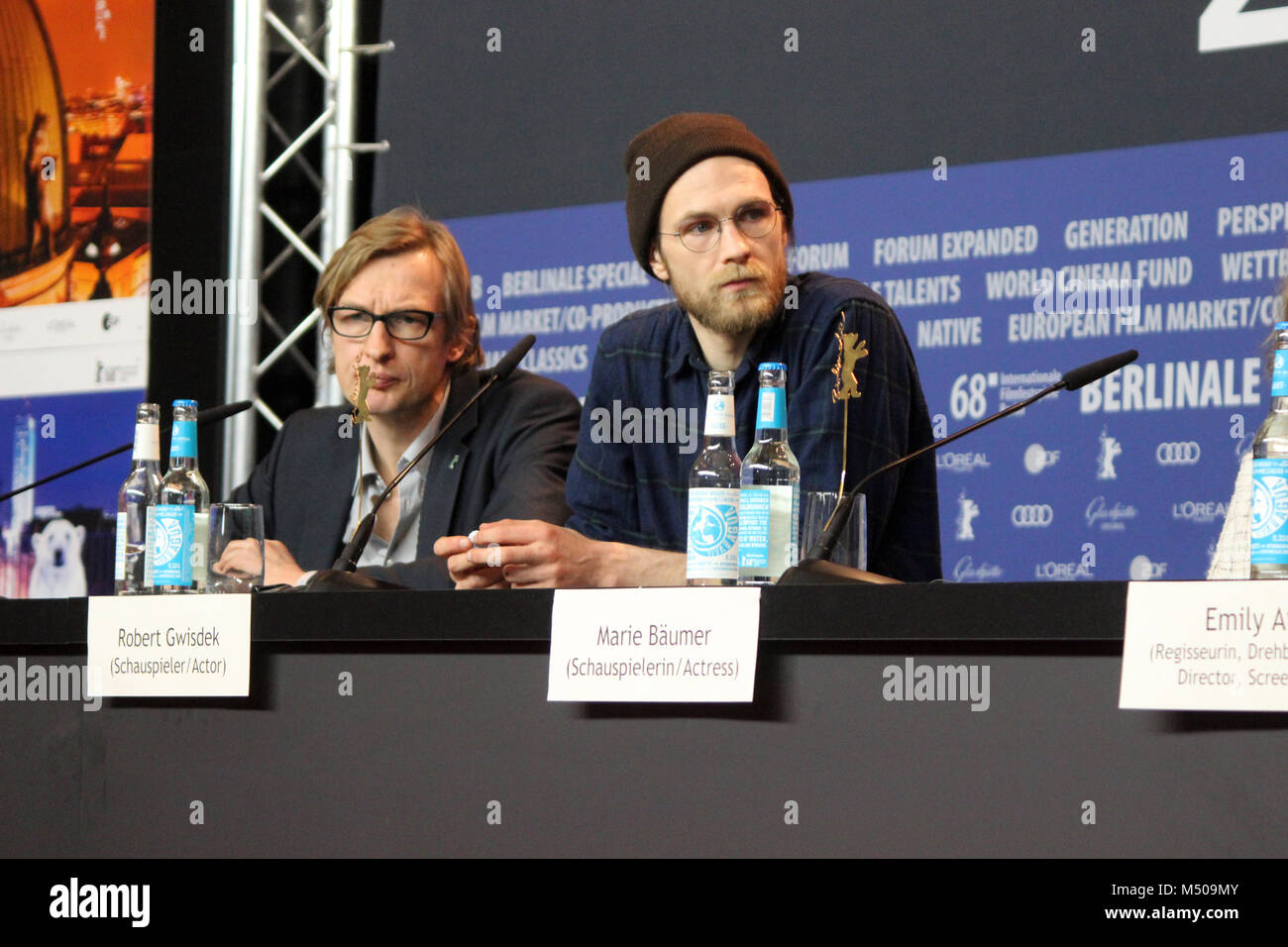 Berlino, Germania. Il 19 febbraio, 2018. Conferenza stampa presso il Grand Hyatt Hotel di Berlino/Germania per "3 Tage in Quiberon" dalla 68BERLINALE (International Film Festival.) dotate di: Emily Atef , Marie Bäumer , Birgit Minichmayr , Charly Hübner , Robert Gwisdek , Karsten Stöter , Dove: Berlino/Germania, quando: 19 febbraio 2018, "Crediti: T.O.Pictures / Alamy Live News" Foto Stock