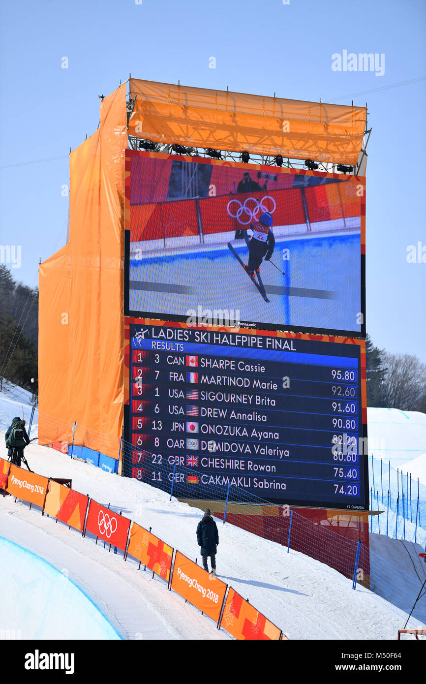 Pyeongchang, Corea del Sud. Xx Febbraio 2018. Vista generale sci freestyle : donne Halfpipe Sci finale a Phoenix Snow Park durante il PyeongChang 2018 Giochi Olimpici Invernali di Pyeongchang, Corea del Sud. Credito: MATSUO .K/AFLO/Alamy Live News Foto Stock