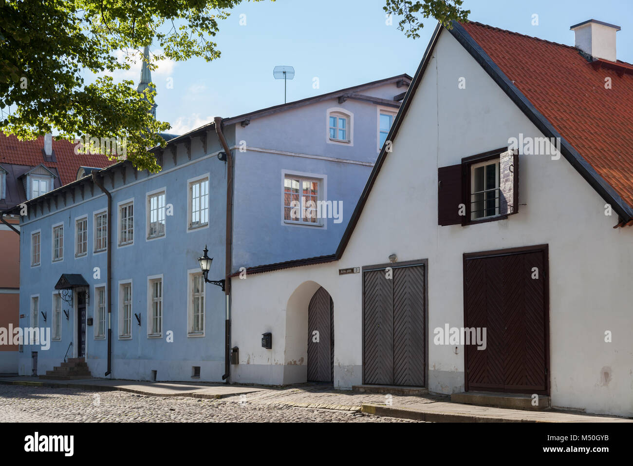 Case vecchie mappe catastali Kiriku nella vecchia Tallinn Foto Stock