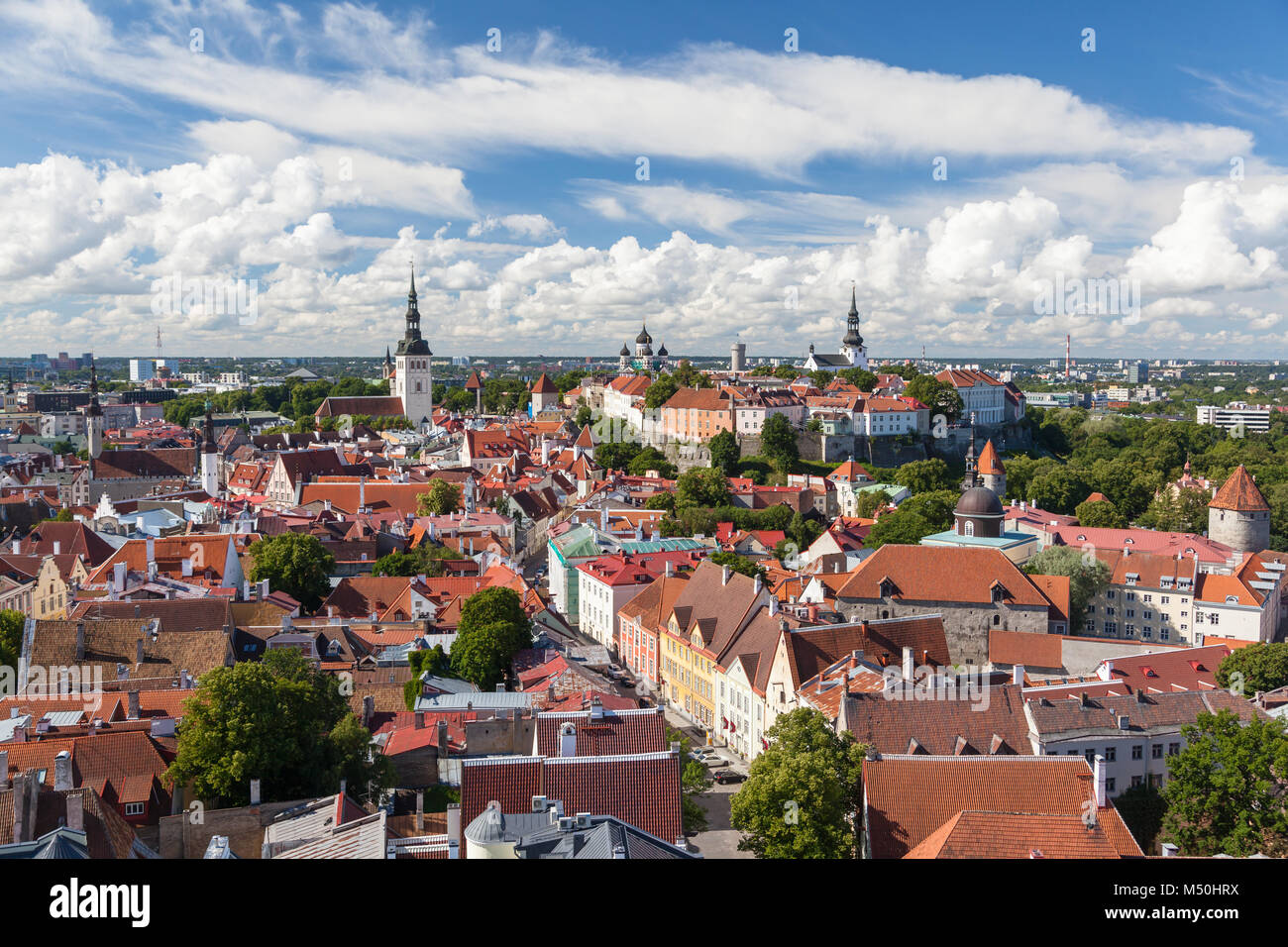 Vista del vecchio Tallinn dall alto observation deck Saint Olaf Chiesa Foto Stock