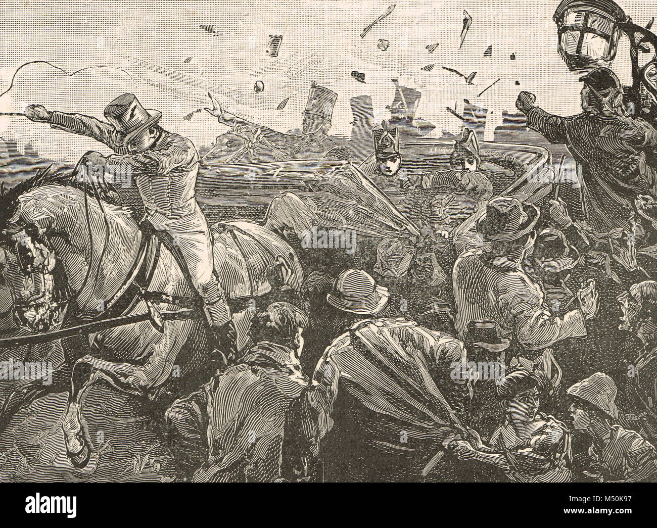 I tumulti a Montreal, Canada, Lord Elgin, Governatore generale del Canada, lapidato dalla folla, 25 aprile 1849 Foto Stock