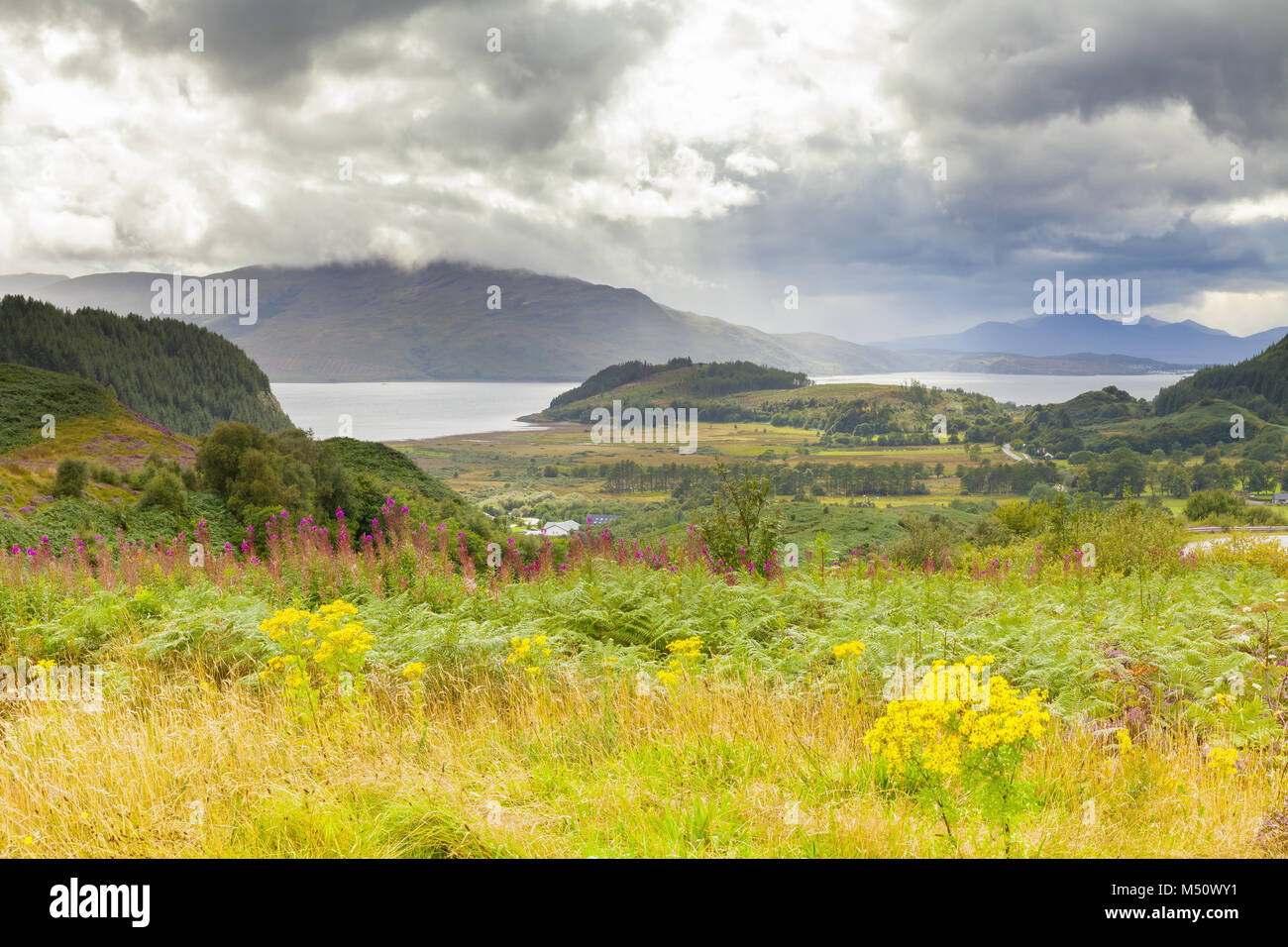 Panorama drammatico di una Scozia settentrionale fjord Foto Stock