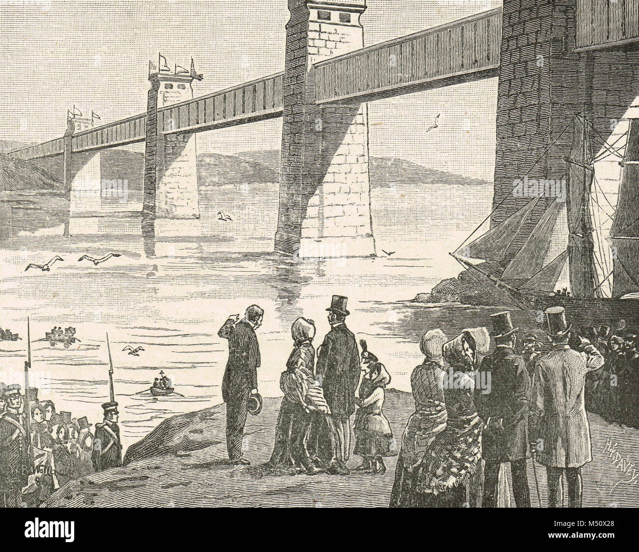 La regina Victoria della visita in Britannia ponte tubolare, 1852. La scatola originale ponte di sezione che è stata sostituita nel 1970 Foto Stock