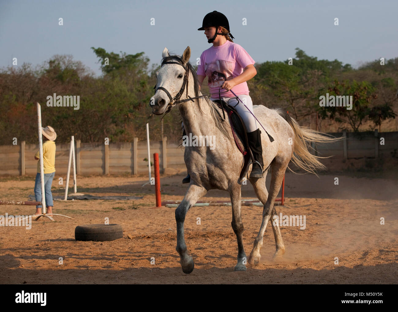 Ragazza adolescente equitazione Foto Stock