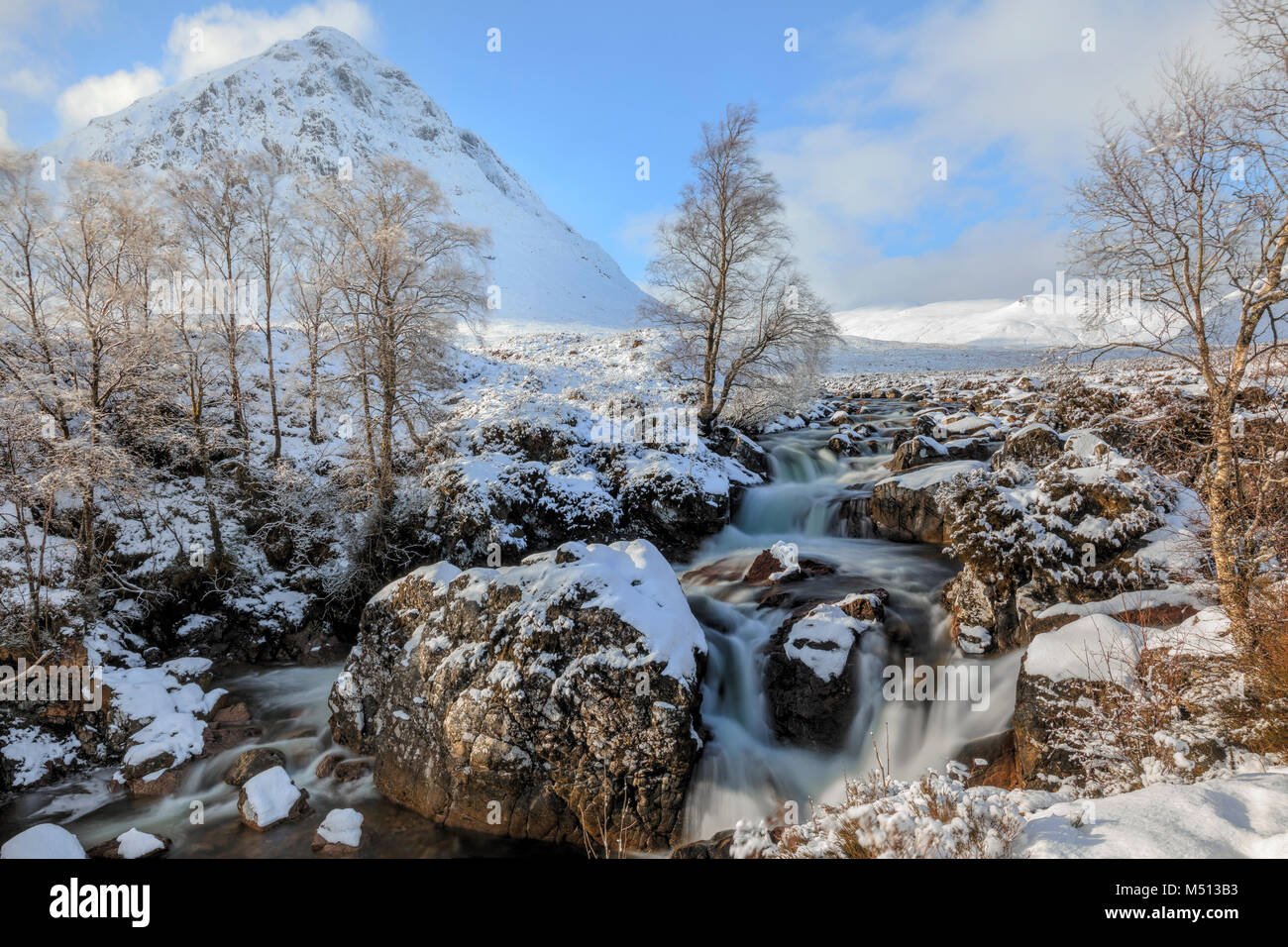 Glen Etive, Glencoe, cascata, Highlands, Scotland, Regno Unito Foto Stock