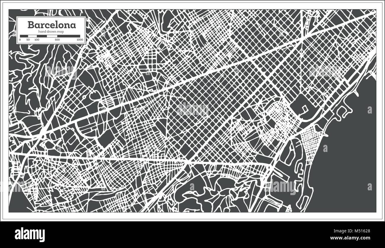 Barcellona Spagna Mappa della città in stile retrò. Mappa di contorno. Illustrazione Vettoriale. Illustrazione Vettoriale