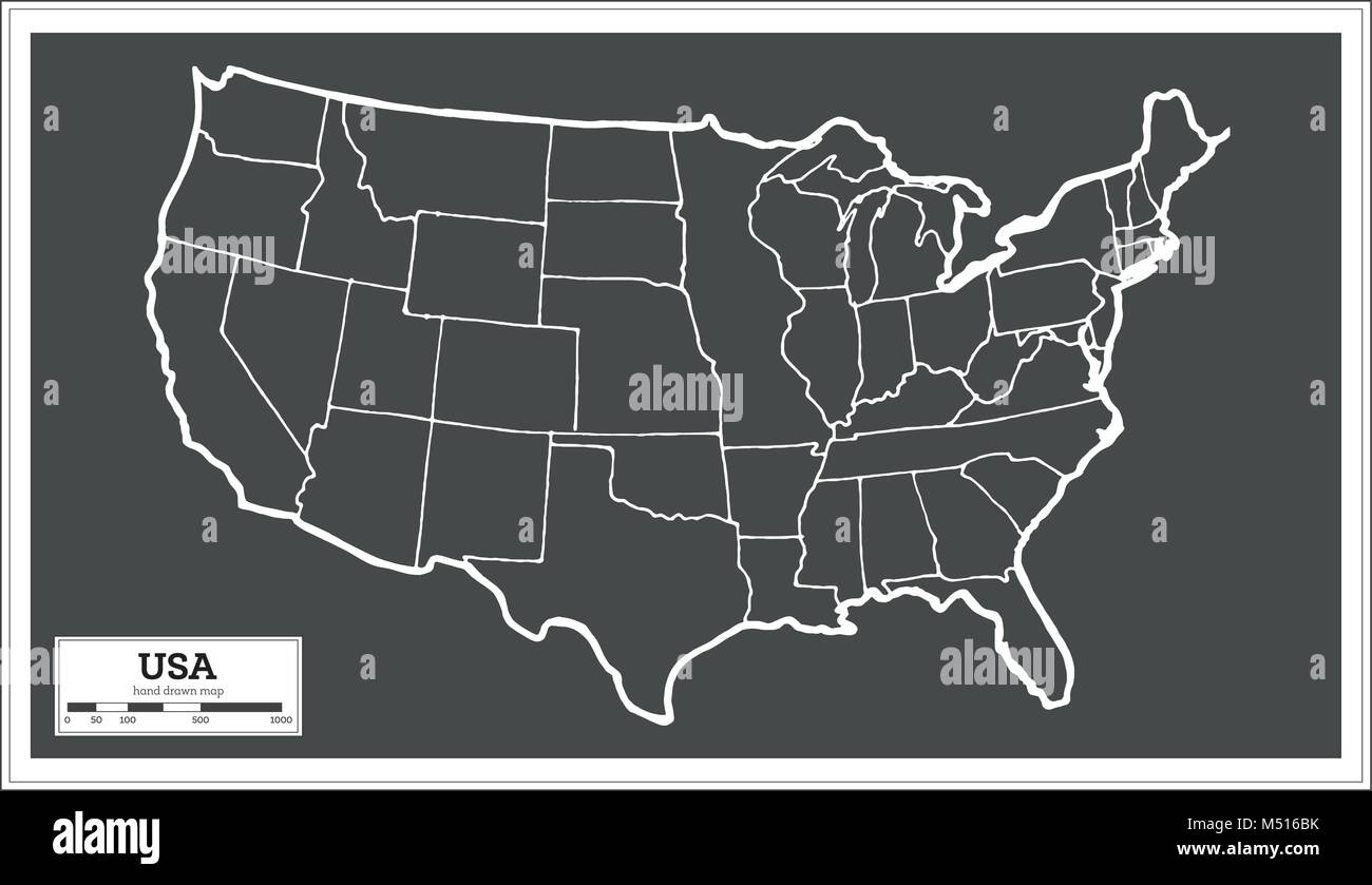 USA Mappa della città in stile retrò. Mappa di contorno. Illustrazione Vettoriale. Illustrazione Vettoriale