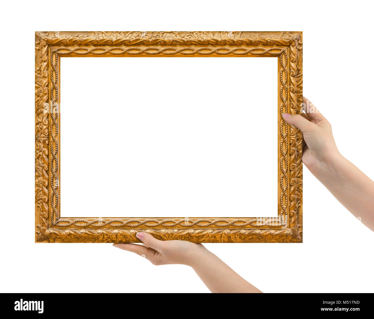 Immagine in legno telaio in mani Foto Stock