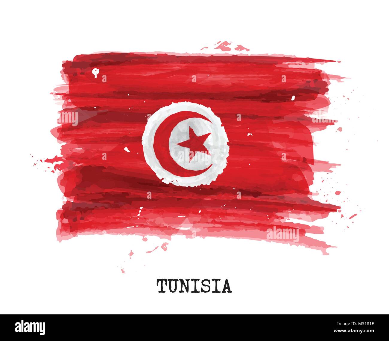 La pittura ad acquerello design Bandiera della Tunisia . Vector . Illustrazione Vettoriale