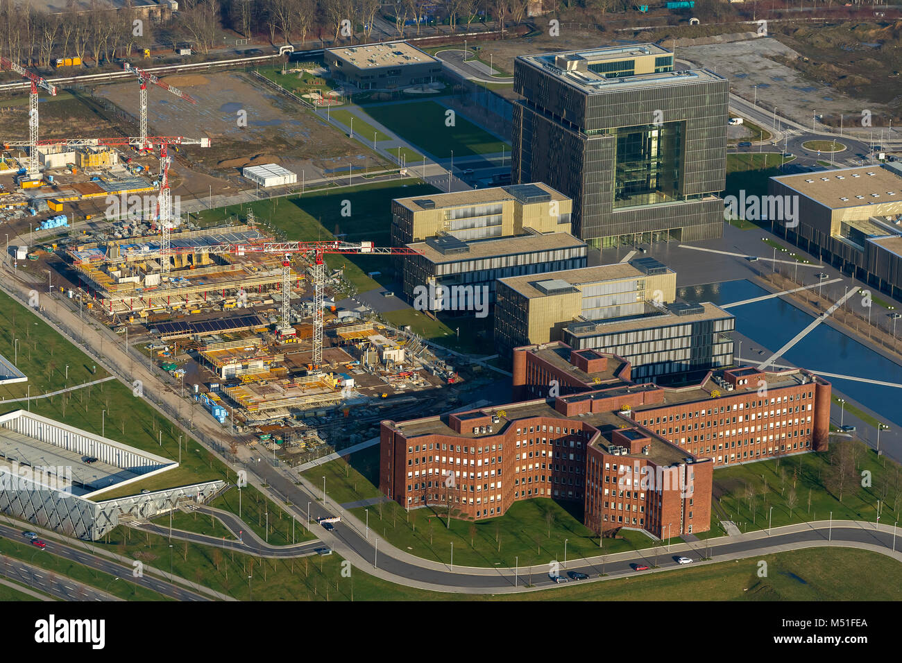 Vista aerea, Kruppgürtel ulteriore fase di costruzione ThyssenKrupp quartier generale, Essen, la zona della Ruhr, Renania settentrionale-Vestfalia, Germania, Europa, Essen, Ruhr Foto Stock