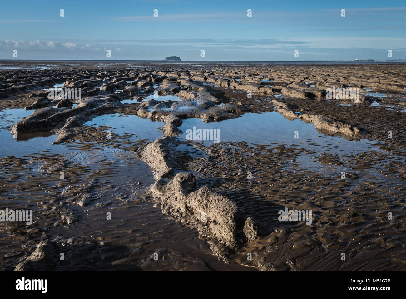 Weston-super-Mare a bassa marea che mostra fango banche Foto Stock