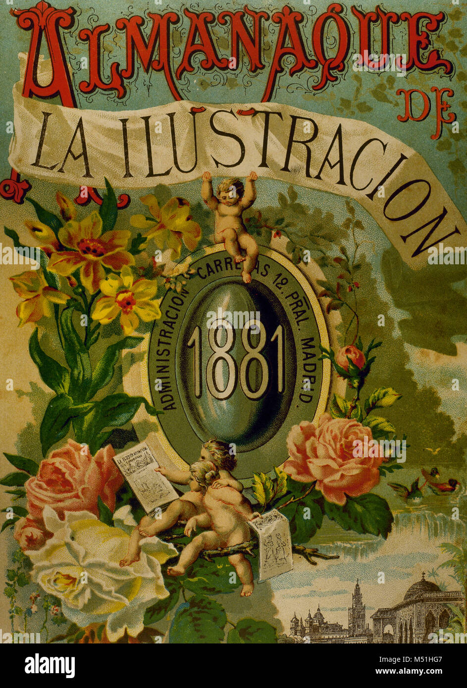 Almanacco de la Ilustración, 1881. Litografia da Fournier. Madrid, Spagna. Foto Stock