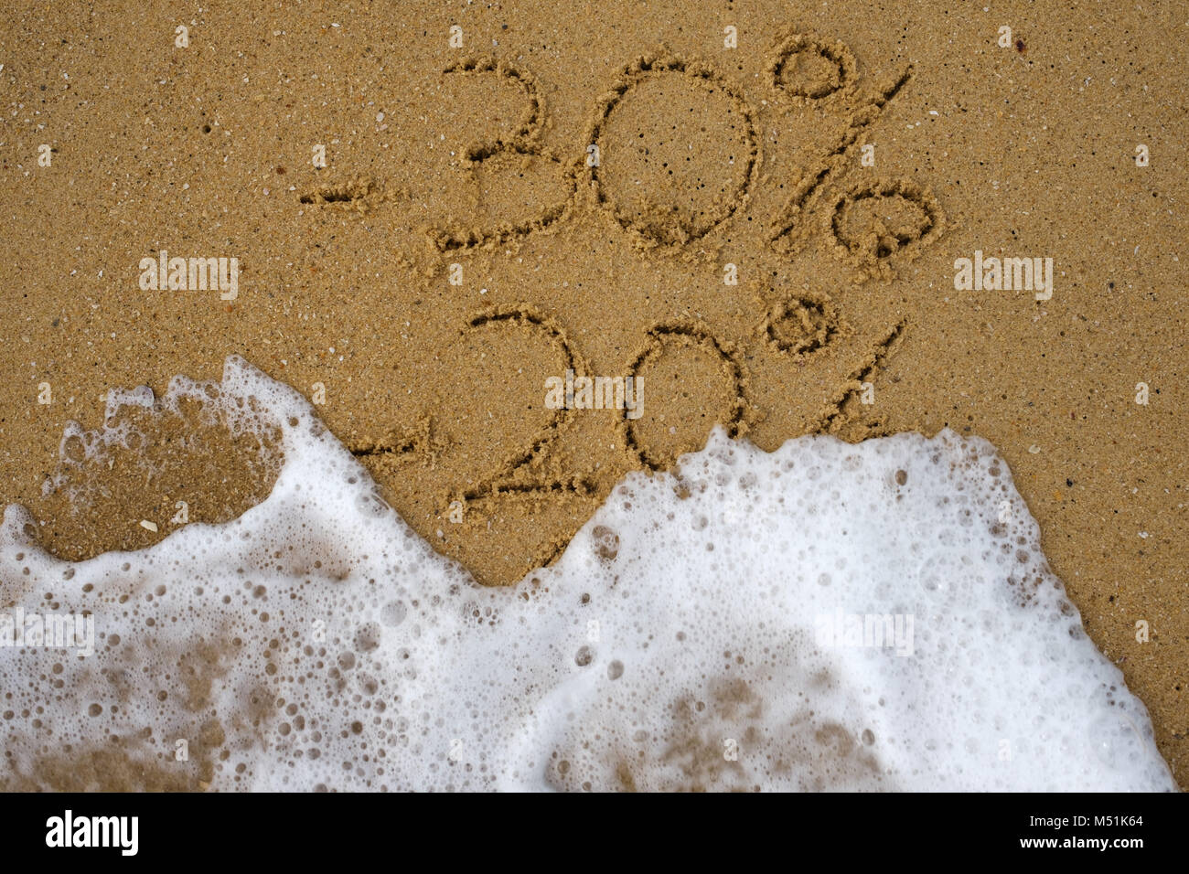 Le percentuali di vendita tracciata sulla sabbia. Foto Stock