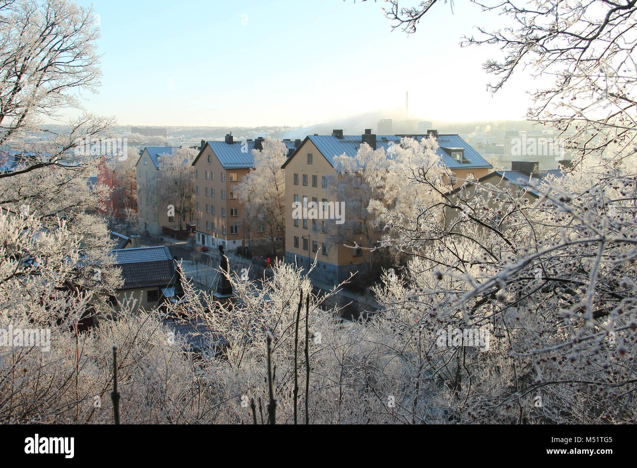 Södermalm a Stoccolma un gelido freddo soleggiata giornata invernale. Foto Stock